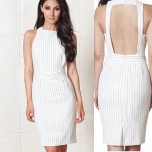 Finders Keepers White Black Pinstripe Backless Sleeveless Belted Dress Medium